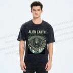 Unisex Alien Earth Poster Printed Washed Tee