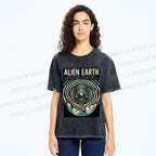 Unisex Alien Earth Poster Printed Washed Tee
