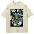 Unisex Alien Earth Poster Printed Washed Tee