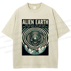 Unisex Alien Earth Poster Printed Washed Tee