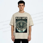 Unisex Alien Earth Poster Printed Washed Tee