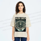 Unisex Alien Earth Poster Printed Washed Tee