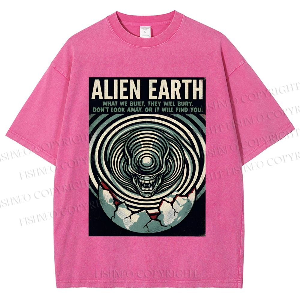 Unisex Alien Earth Poster Printed Washed Tee