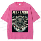 Unisex Alien Earth Poster Printed Washed Tee