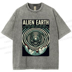 Unisex Alien Earth Poster Printed Washed Tee