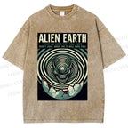 Unisex Alien Earth Poster Printed Washed Tee