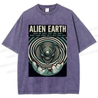 Unisex Alien Earth Poster Printed Washed Tee