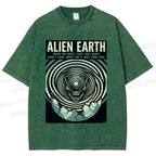 Unisex Alien Earth Poster Printed Washed Tee