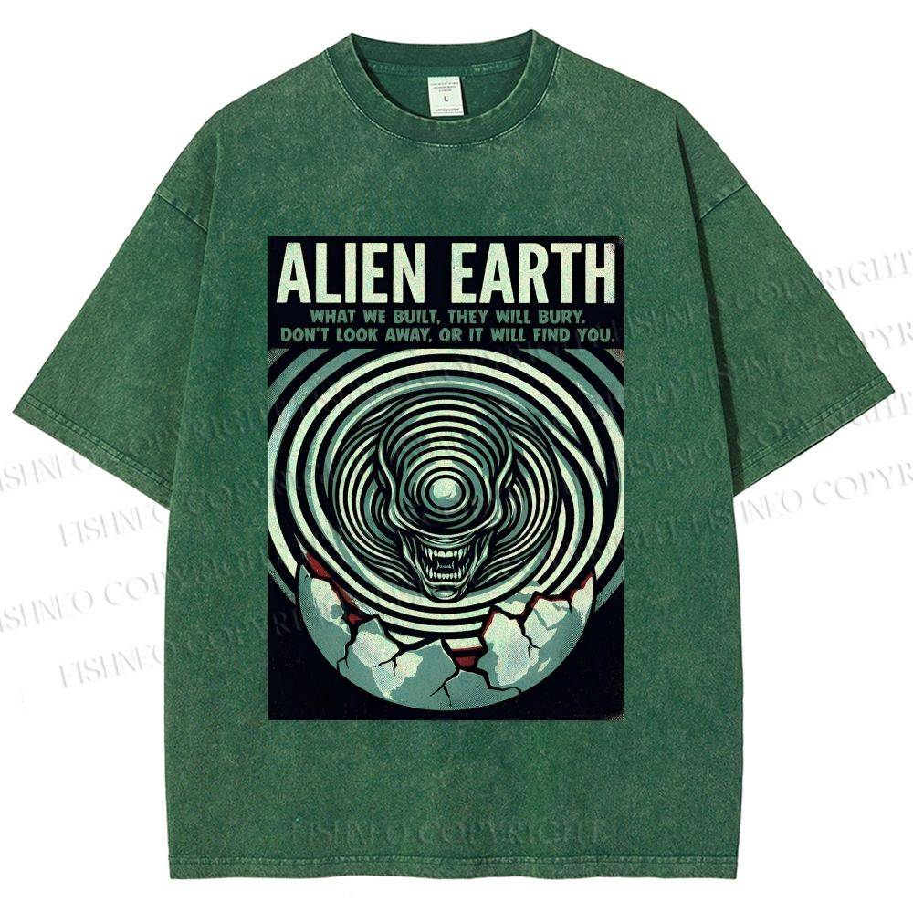 Unisex Alien Earth Poster Printed Washed Tee