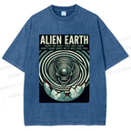 Unisex Alien Earth Poster Printed Washed Tee