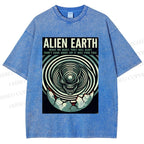 Unisex Alien Earth Poster Printed Washed Tee