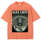 Unisex Alien Earth Poster Printed Washed Tee