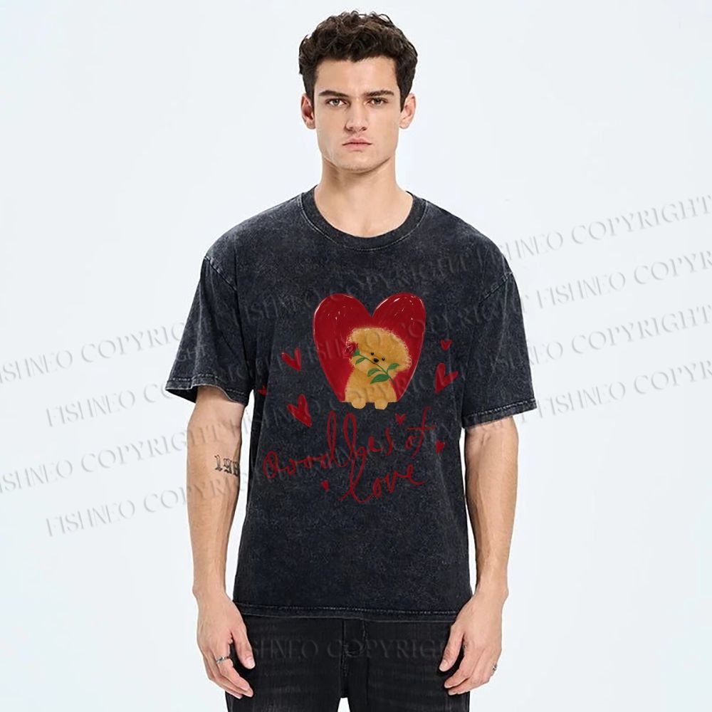 Unisex Valentine's Day Oodles Of Love Dog Printed Washed Tee