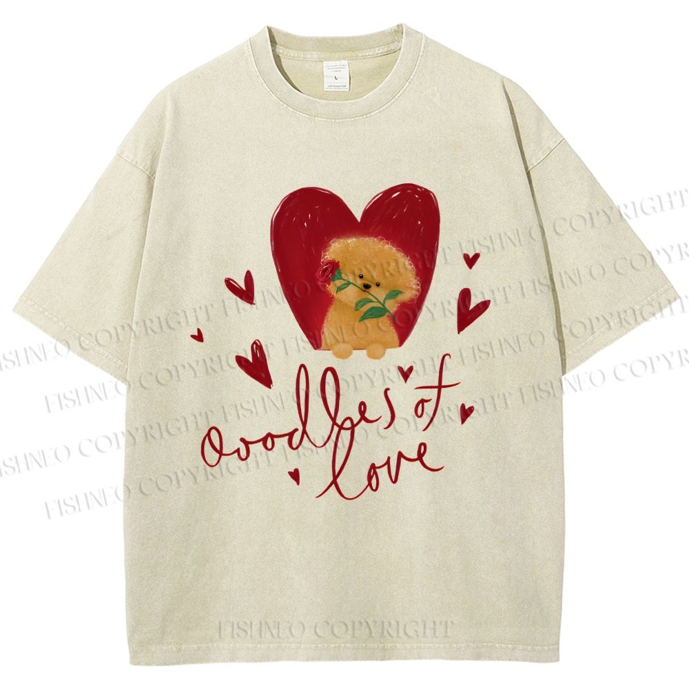 Unisex Valentine's Day Oodles Of Love Dog Printed Washed Tee