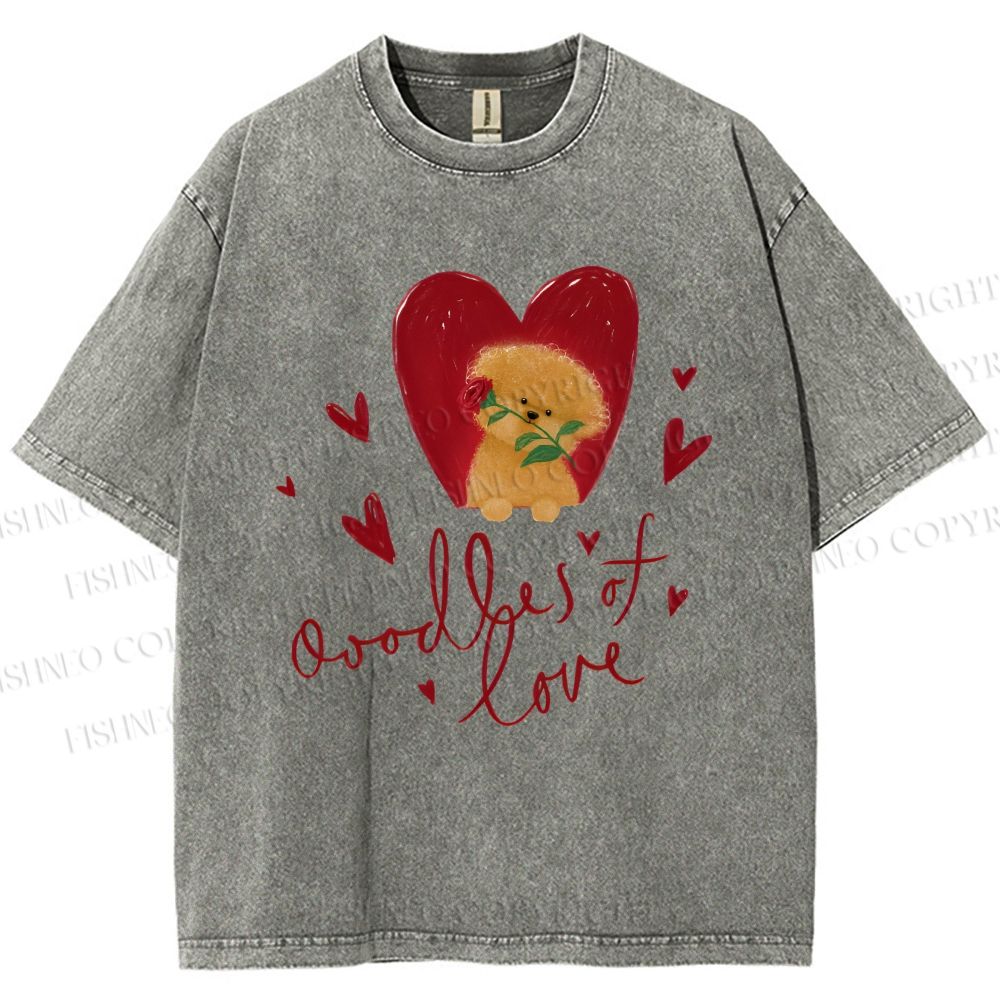 Unisex Valentine's Day Oodles Of Love Dog Printed Washed Tee