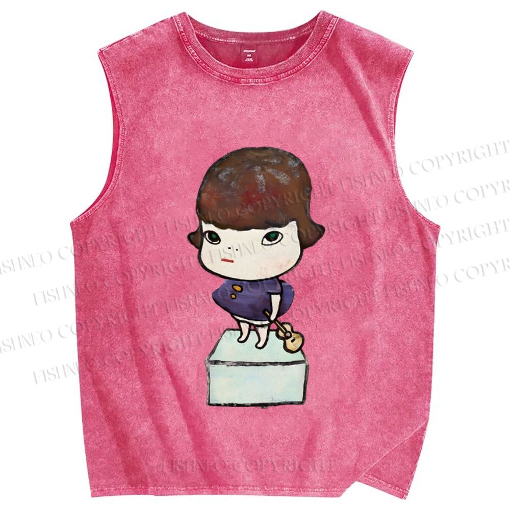 Unisex Yoshitomo Nara Guitar Girl Printed Washed Tank Top