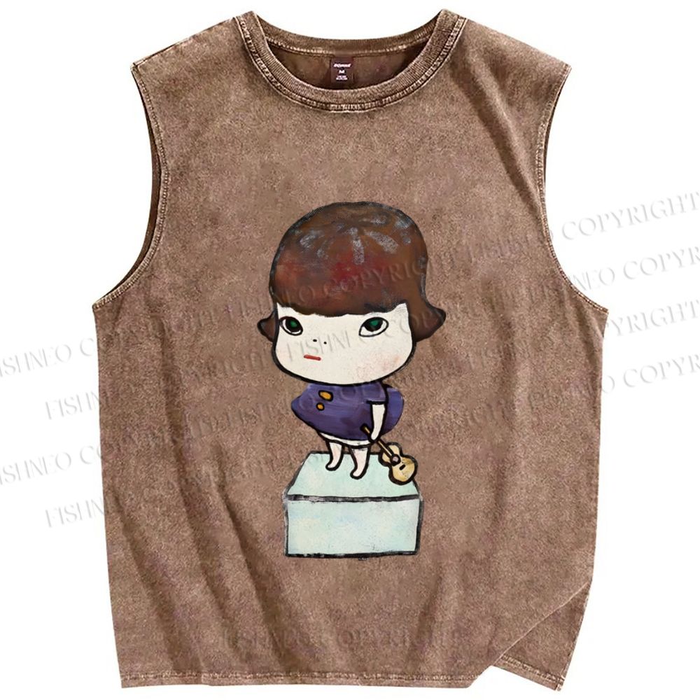 Unisex Yoshitomo Nara Guitar Girl Printed Washed Tank Top
