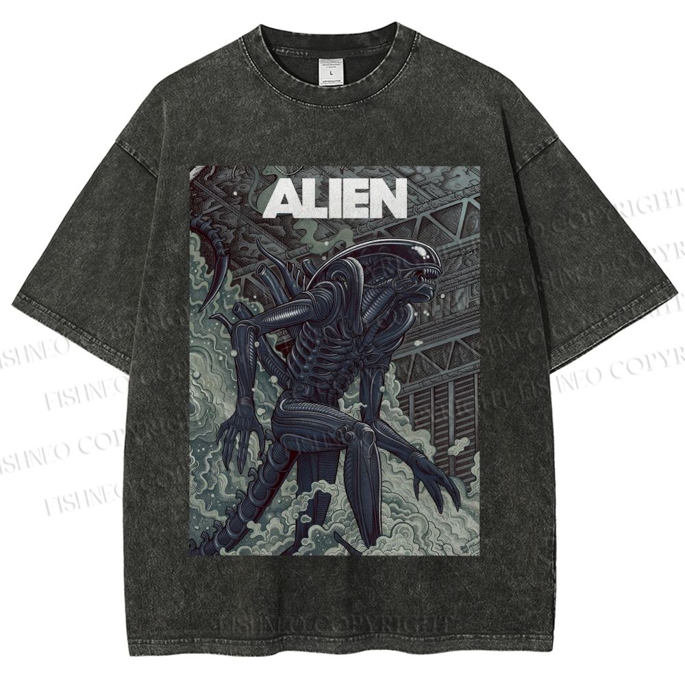 Unisex Alien Printed Washed Tee