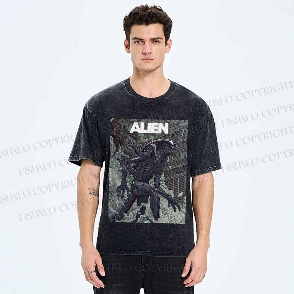 Unisex Alien Printed Washed Tee