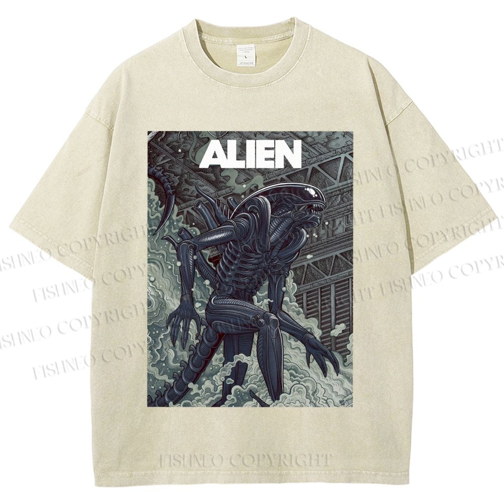 Unisex Alien Printed Washed Tee