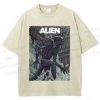 Unisex Alien Printed Washed Tee