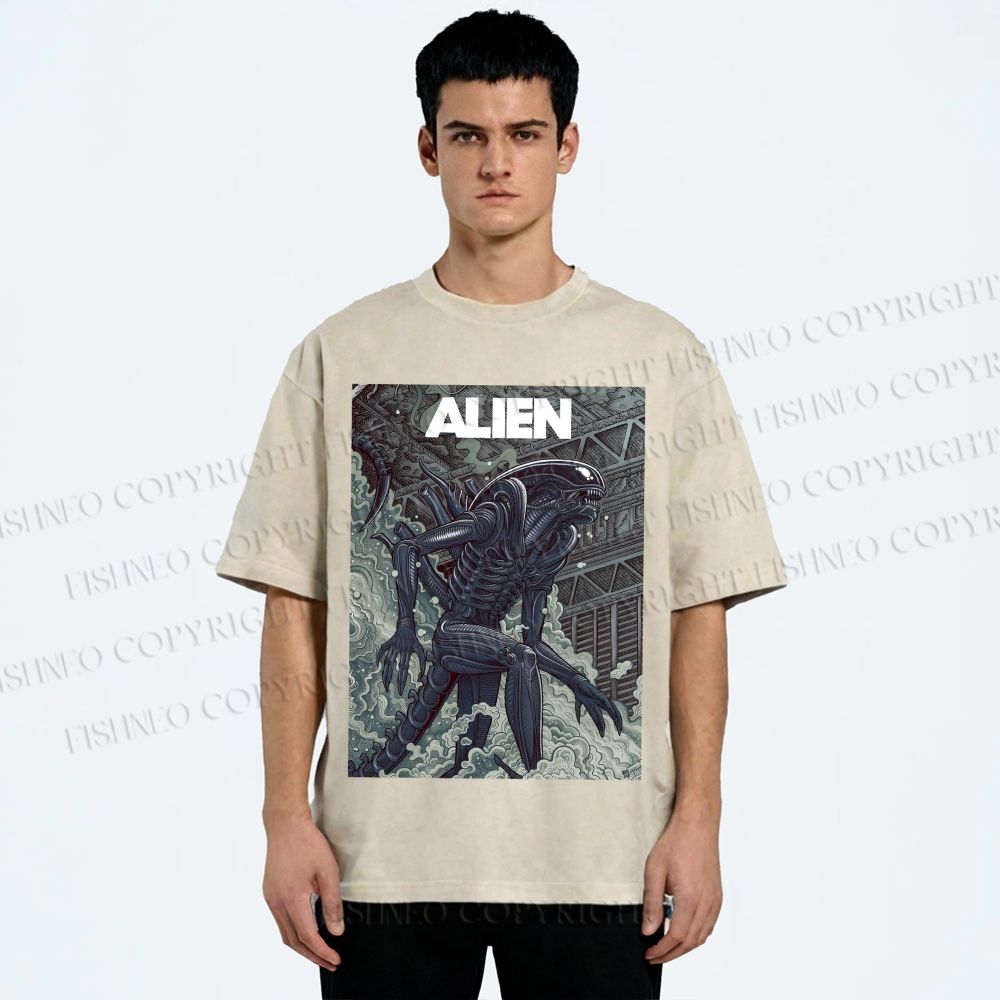 Unisex Alien Printed Washed Tee