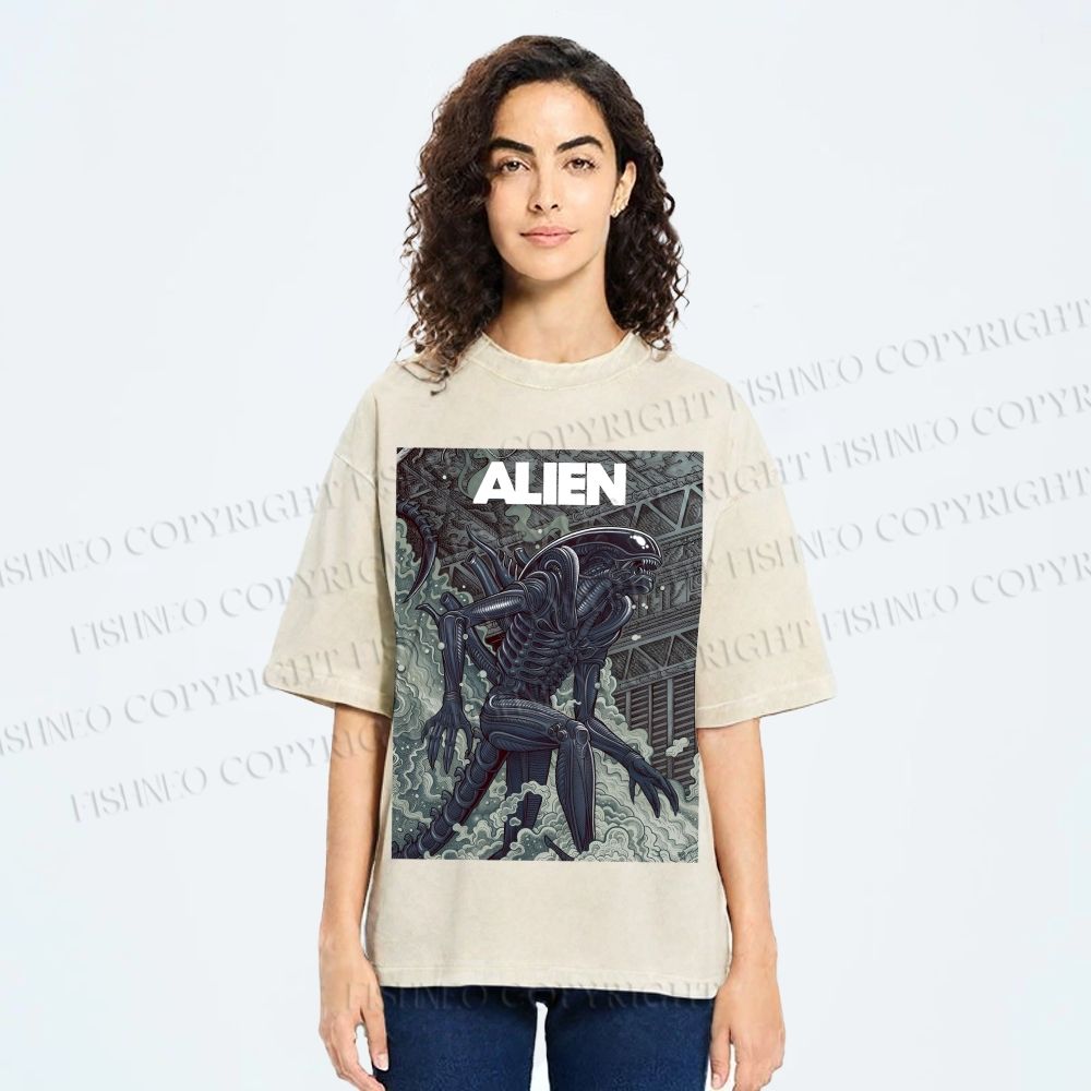 Unisex Alien Printed Washed Tee