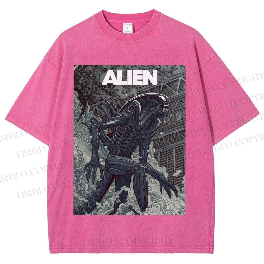 Unisex Alien Printed Washed Tee