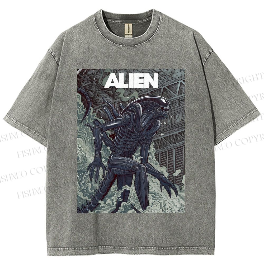 Unisex Alien Printed Washed Tee