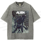 Unisex Alien Printed Washed Tee