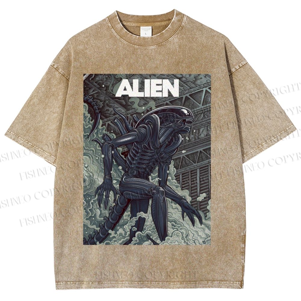 Unisex Alien Printed Washed Tee