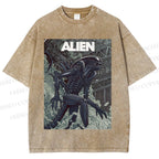 Unisex Alien Printed Washed Tee
