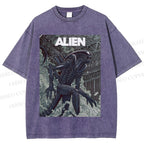 Unisex Alien Printed Washed Tee