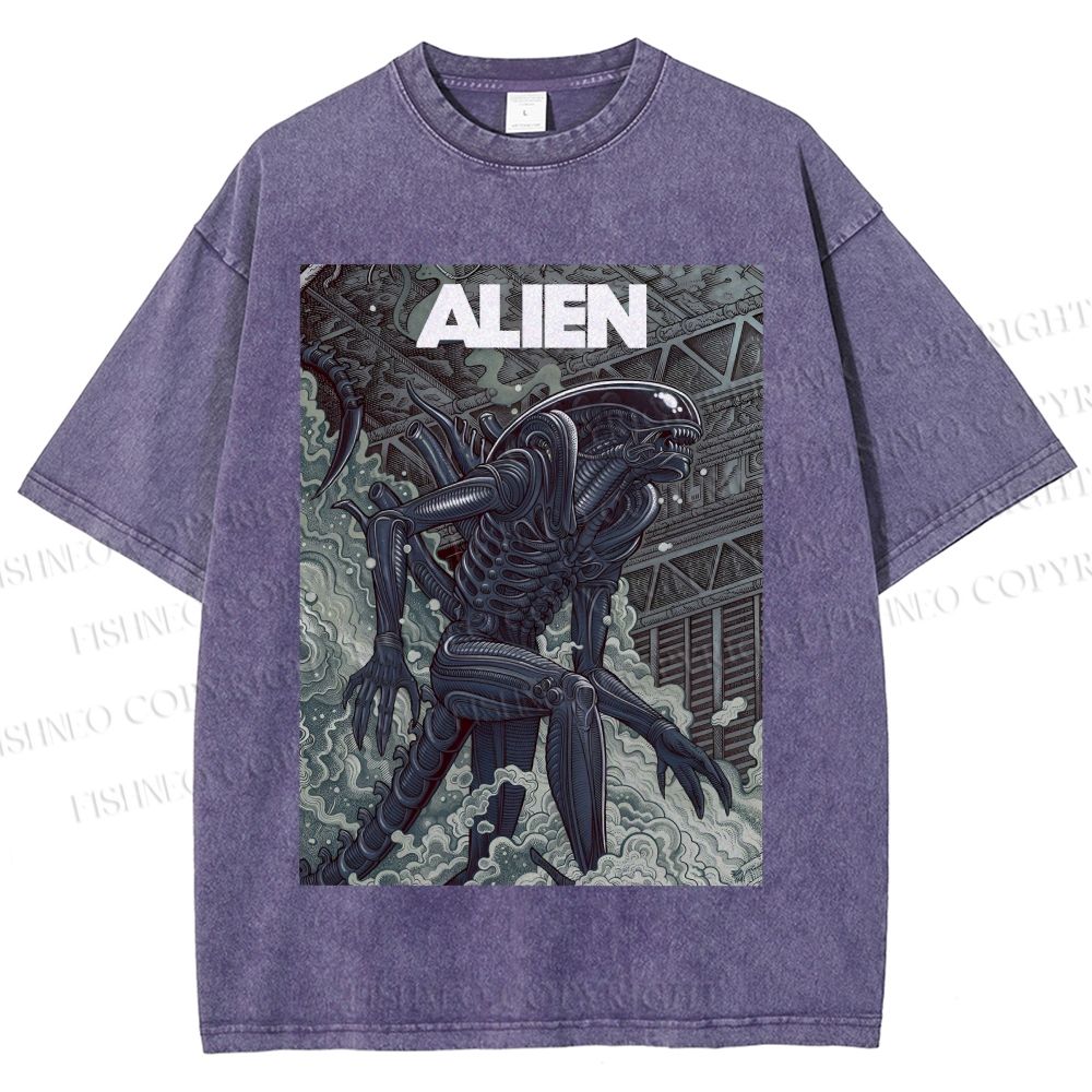 Unisex Alien Printed Washed Tee