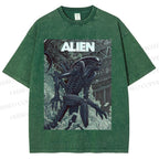 Unisex Alien Printed Washed Tee