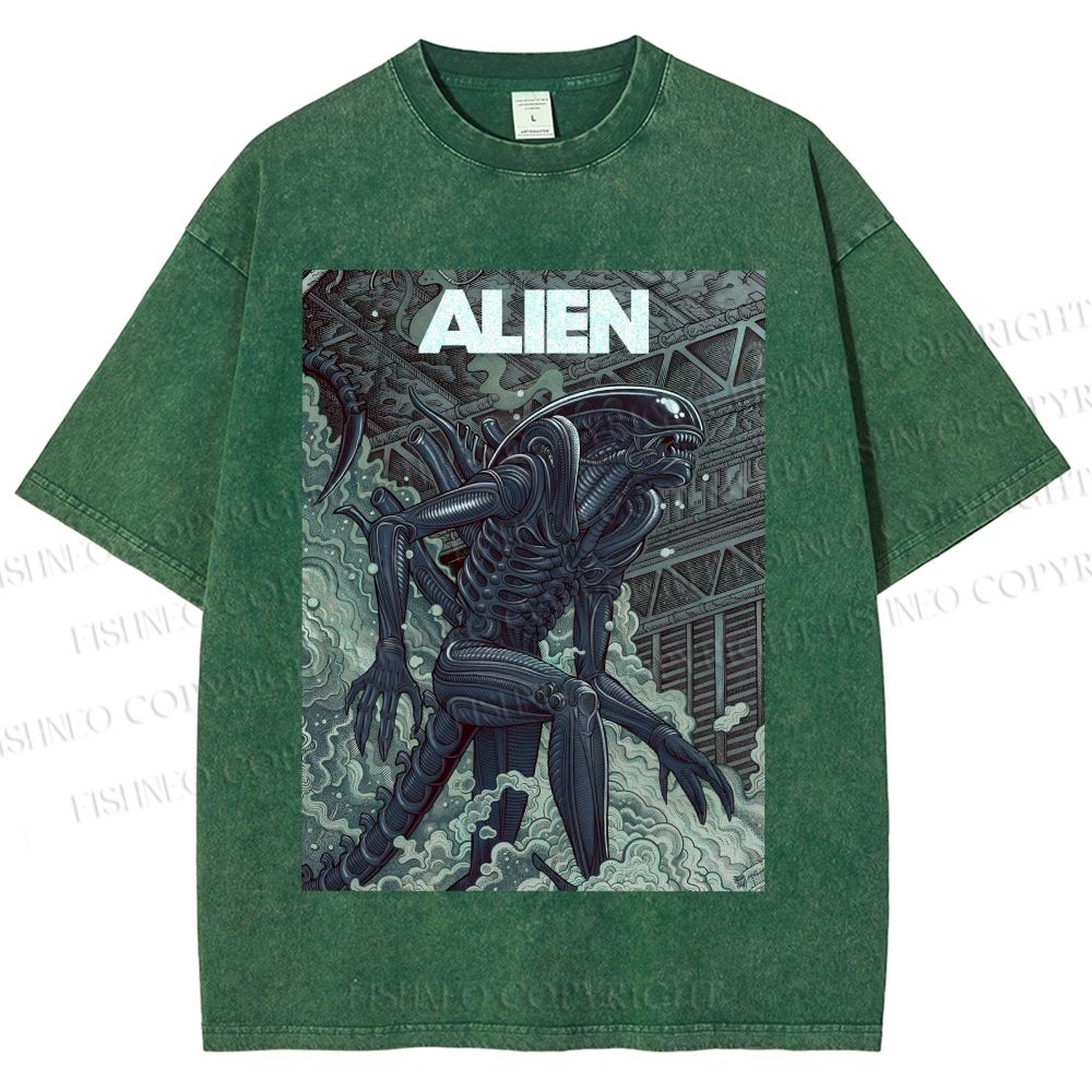Unisex Alien Printed Washed Tee