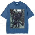 Unisex Alien Printed Washed Tee