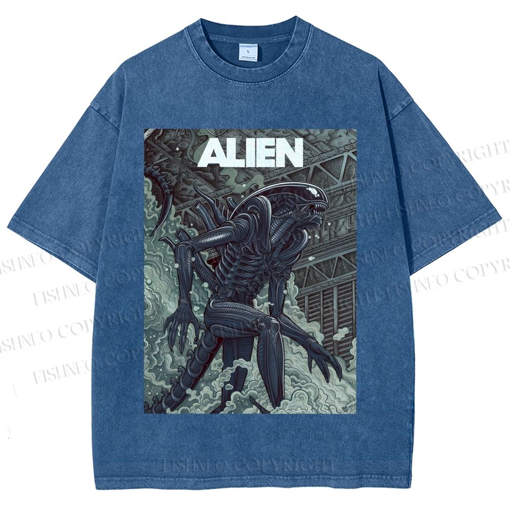 Unisex Alien Printed Washed Tee