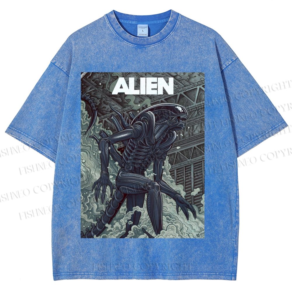 Unisex Alien Printed Washed Tee