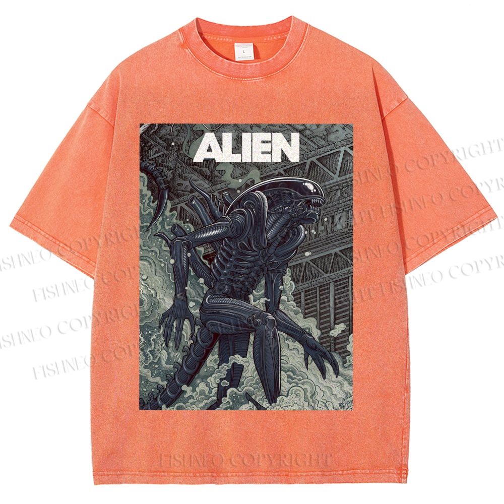 Unisex Alien Printed Washed Tee