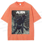 Unisex Alien Printed Washed Tee