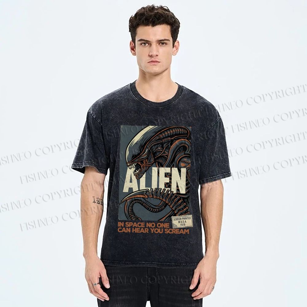 Unisex Alien In Space No one can Hear you Scream Printed Washed Tee
