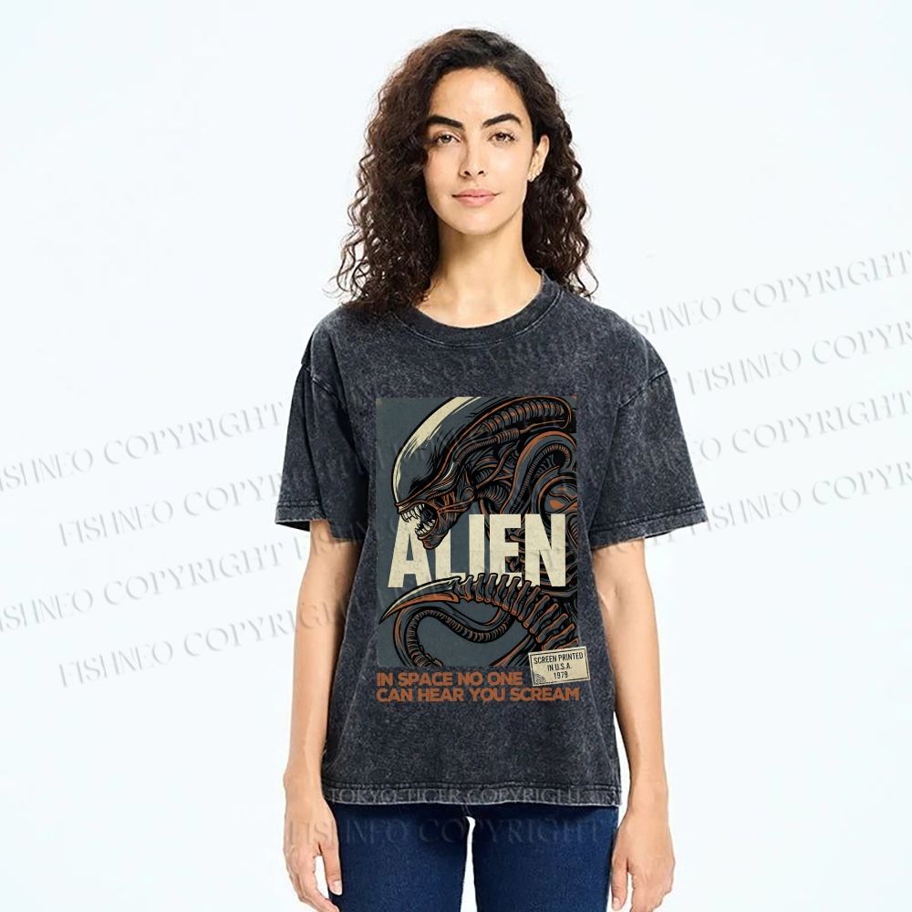 Unisex Alien In Space No one can Hear you Scream Printed Washed Tee