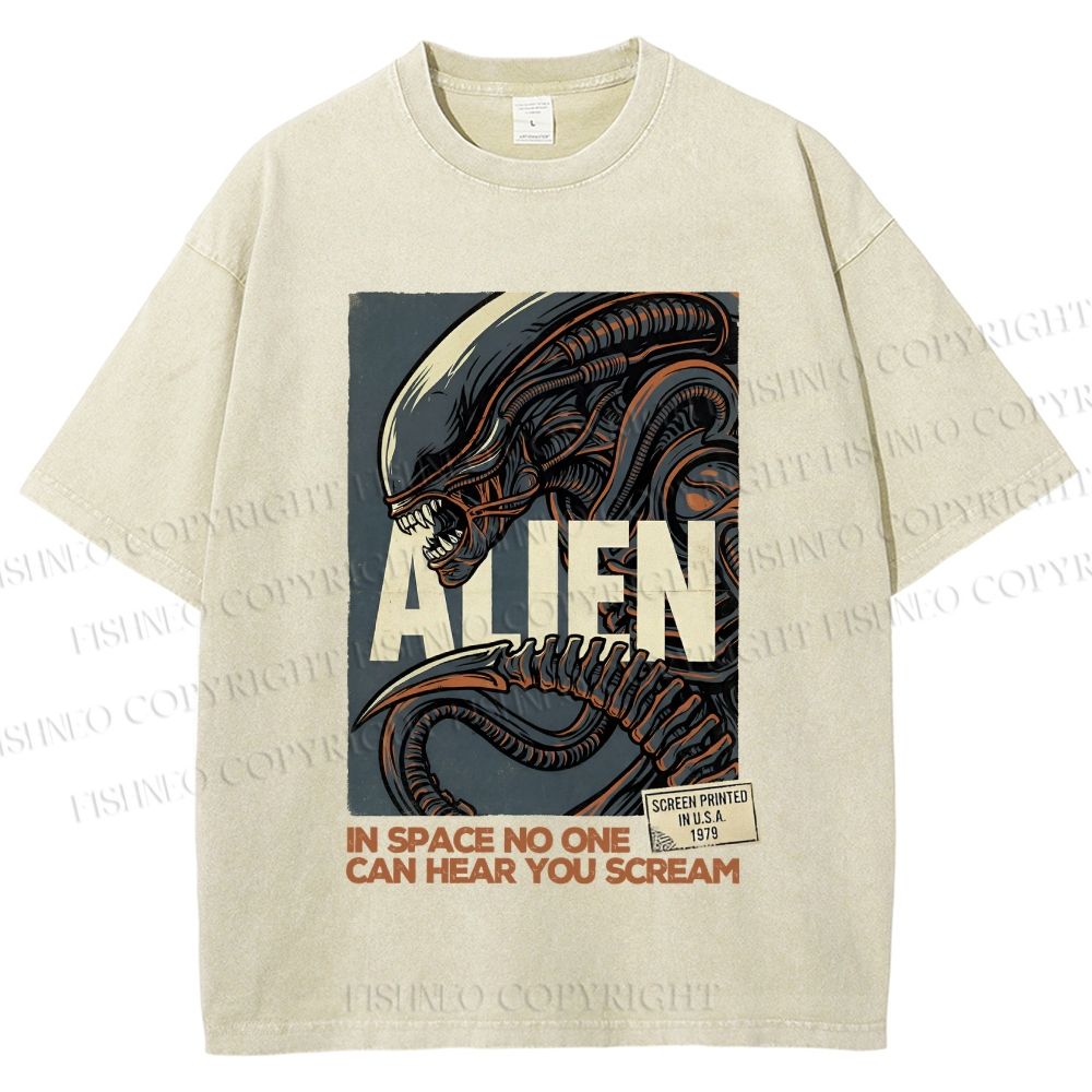 Unisex Alien In Space No one can Hear you Scream Printed Washed Tee