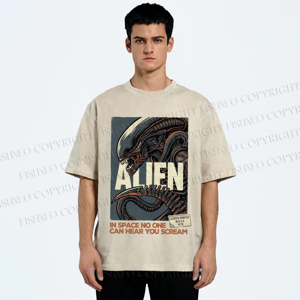 Unisex Alien In Space No one can Hear you Scream Printed Washed Tee