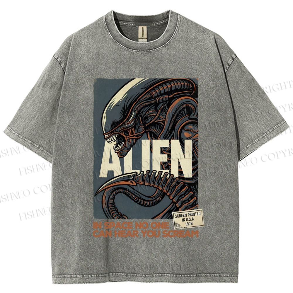 Unisex Alien In Space No one can Hear you Scream Printed Washed Tee