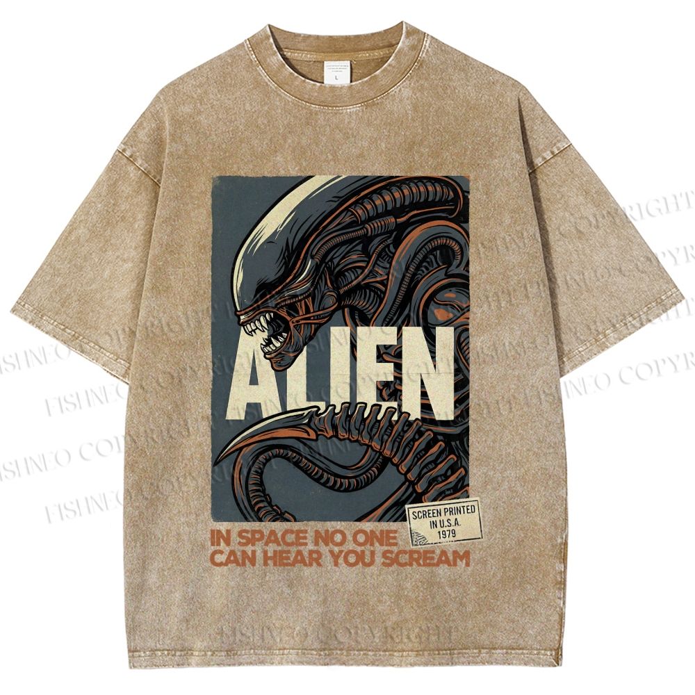 Unisex Alien In Space No one can Hear you Scream Printed Washed Tee