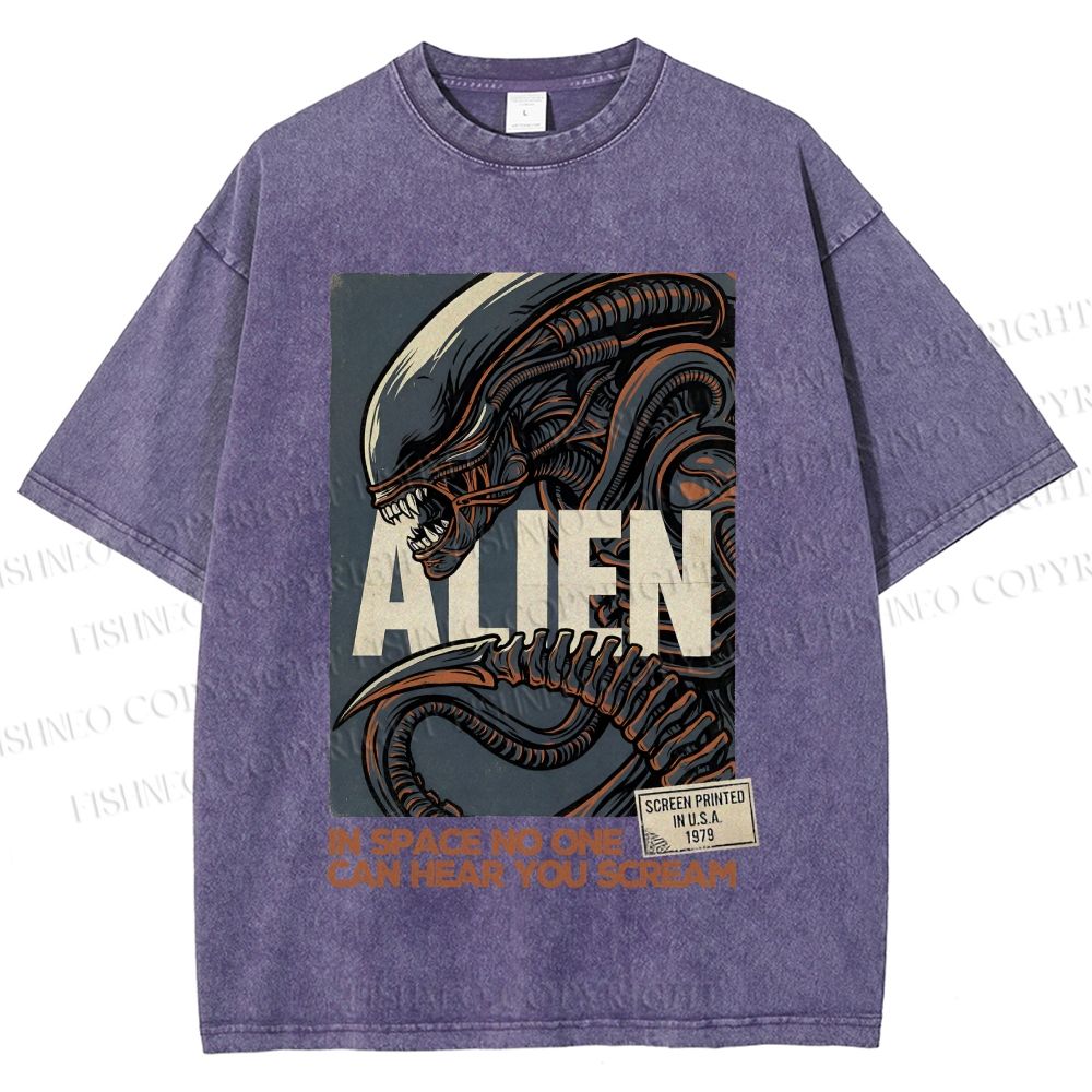 Unisex Alien In Space No one can Hear you Scream Printed Washed Tee