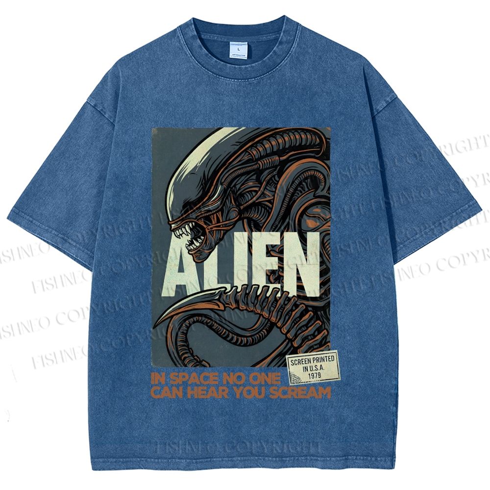 Unisex Alien In Space No one can Hear you Scream Printed Washed Tee