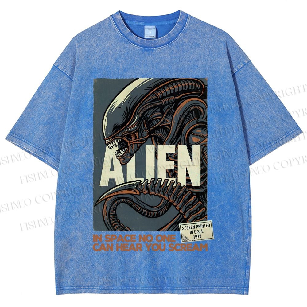 Unisex Alien In Space No one can Hear you Scream Printed Washed Tee
